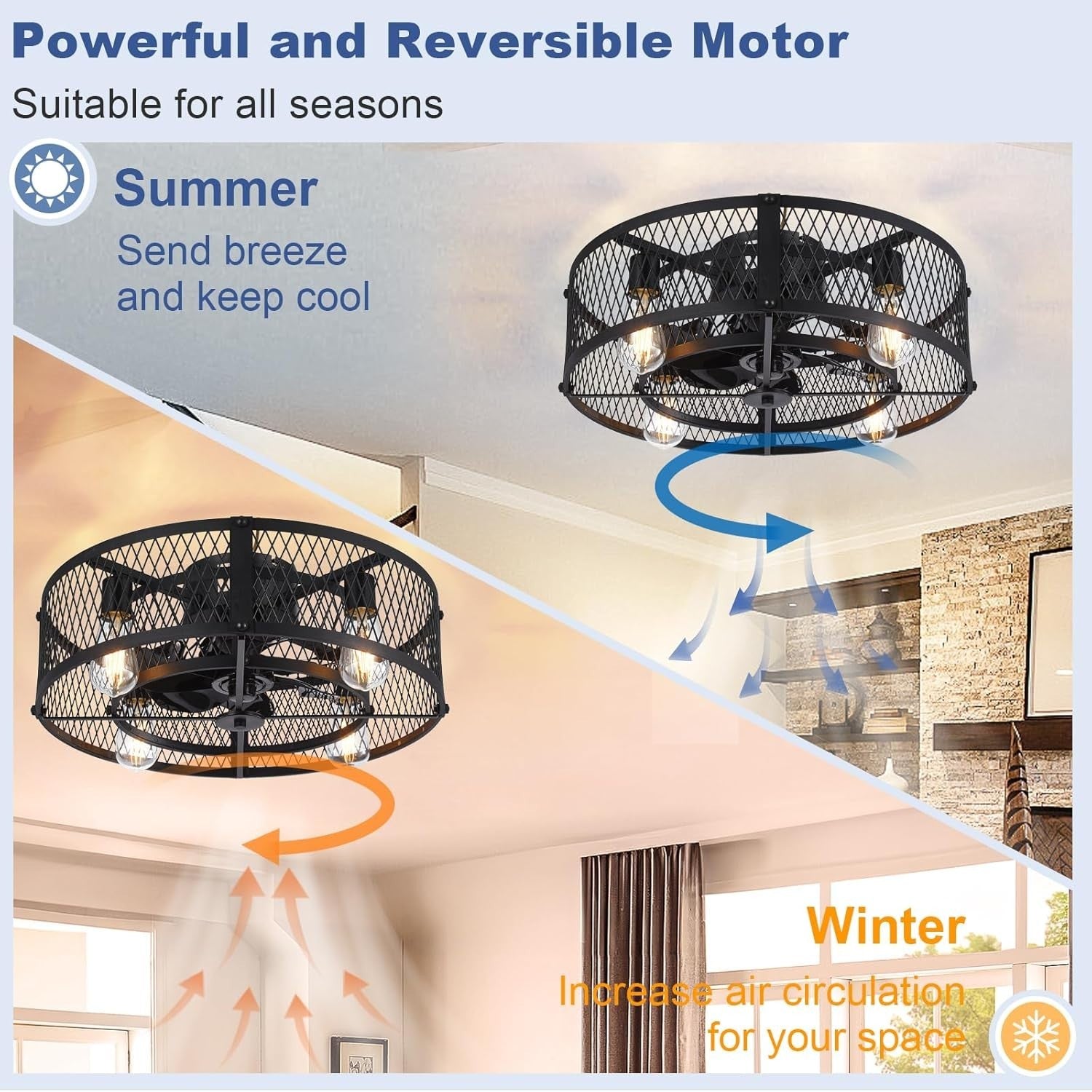 20" Caged Ceiling Fan with Light Remote Quiet DC Motor