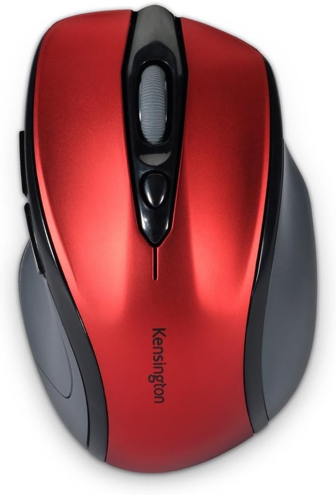Wireless Mouse Mid Size 5 Button Optical Ergonomic USB Nano Red