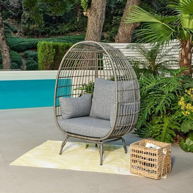 Luxury Rattan Egg Chair with Cushions & Cover – Indoor Outdoor Garden Seat