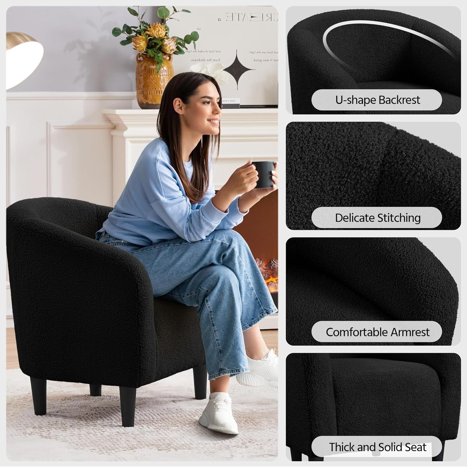 Cozy Tub Chair with Boucle Fabric Upholstery | Compact Accent Armchair