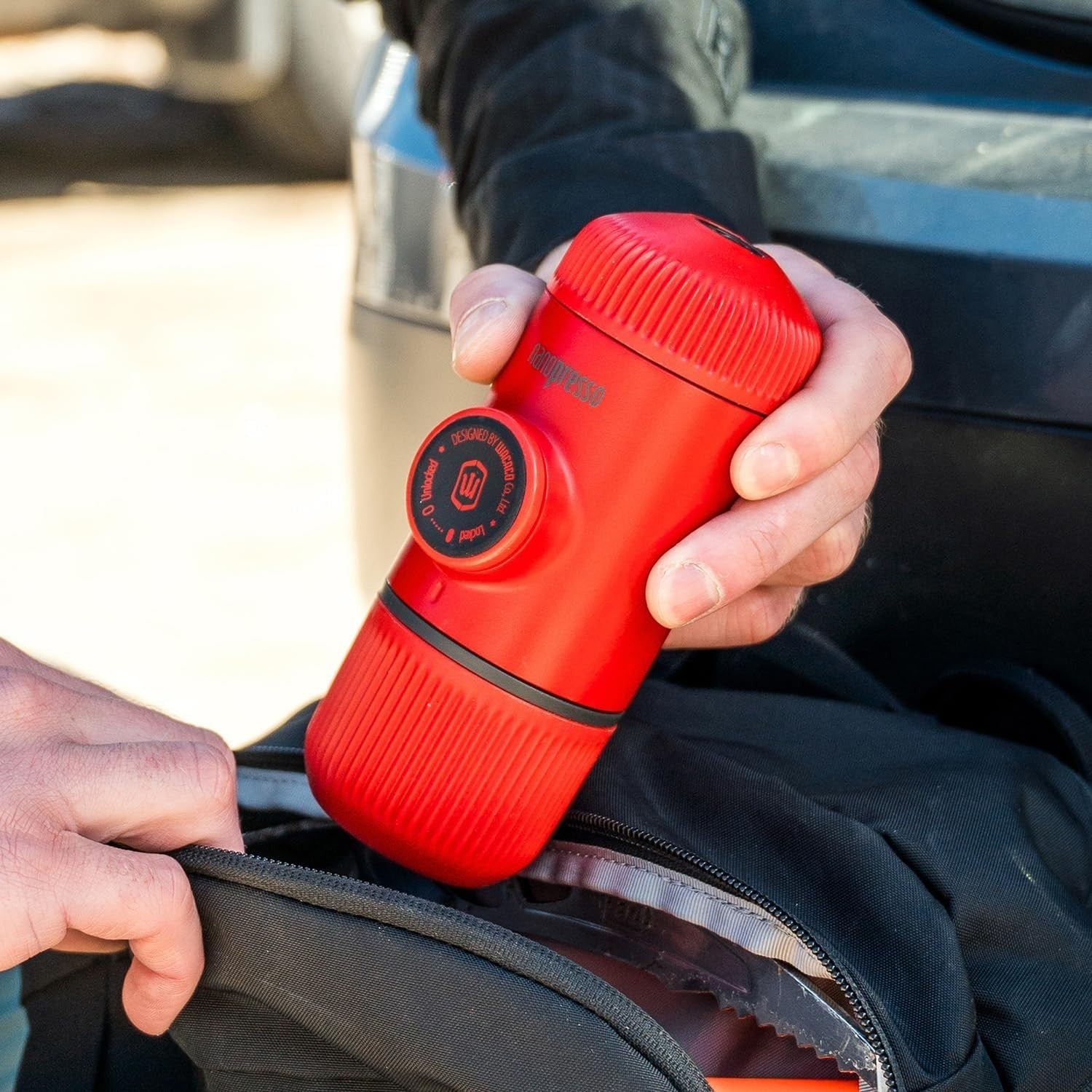 Portable Espresso Maker | 18-Bar Manual Pump | Travel Coffee Machine Red