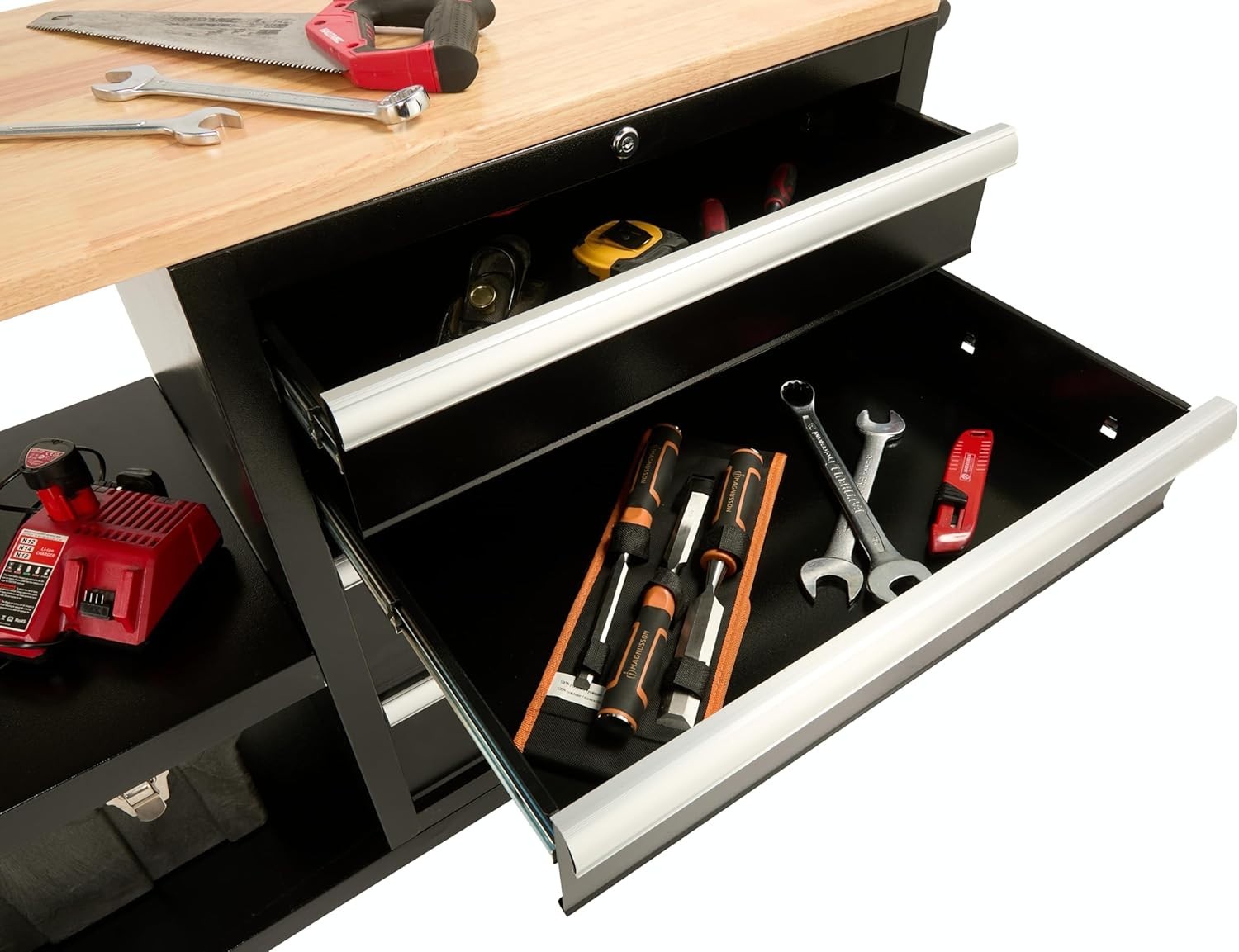 Mobile Workbench on Wheels with Locking Drawers Hardwood Top Steel 1480mm