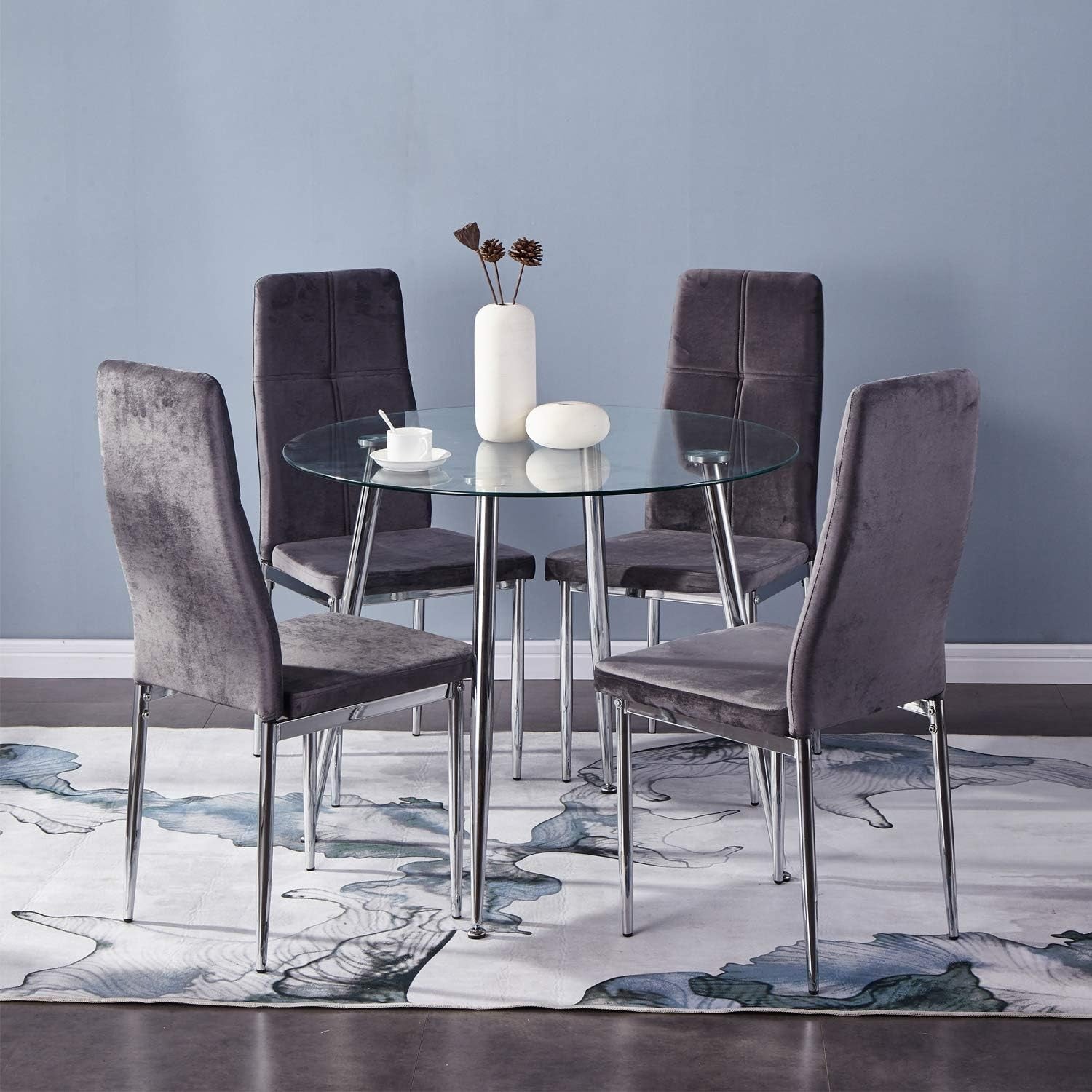 Round Glass Dining Table 90cm Modern Small Dining Kitchen Table Chrome Legs