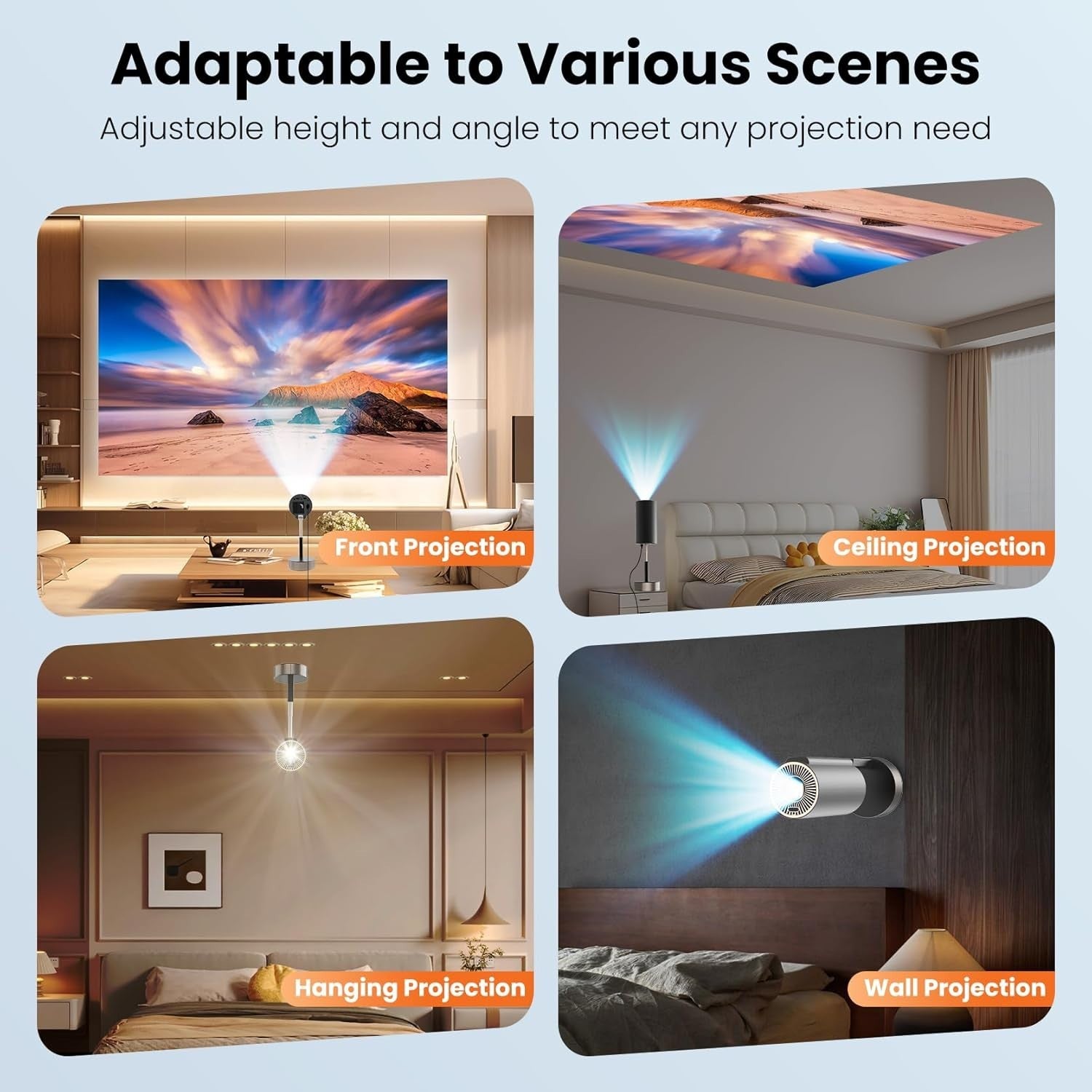Mini Smart Projector 1080P WiFi 6 Bluetooth Auto Focus Lift Stand