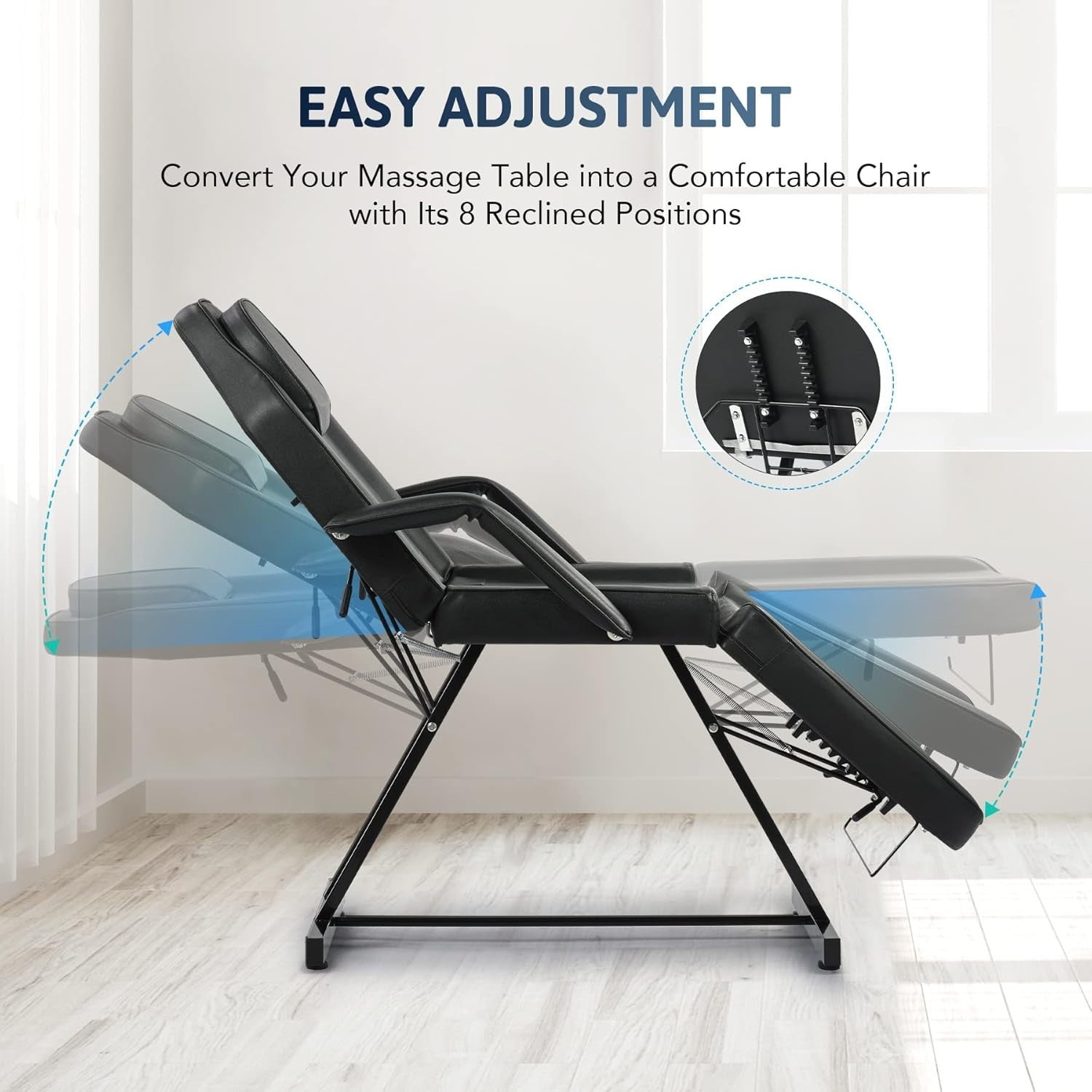 Adjustable 3-Section Beauty Massage Bed Steel Frame w/ Headrest Stool Black
