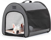Soft Dog Crate 48x42x41cm Portable Travel Carrier Cat Kennel with Cushion Grey