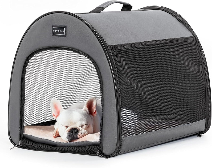 Soft Dog Crate 48x42x41cm Portable Travel Carrier Cat Kennel with Cushion Grey
