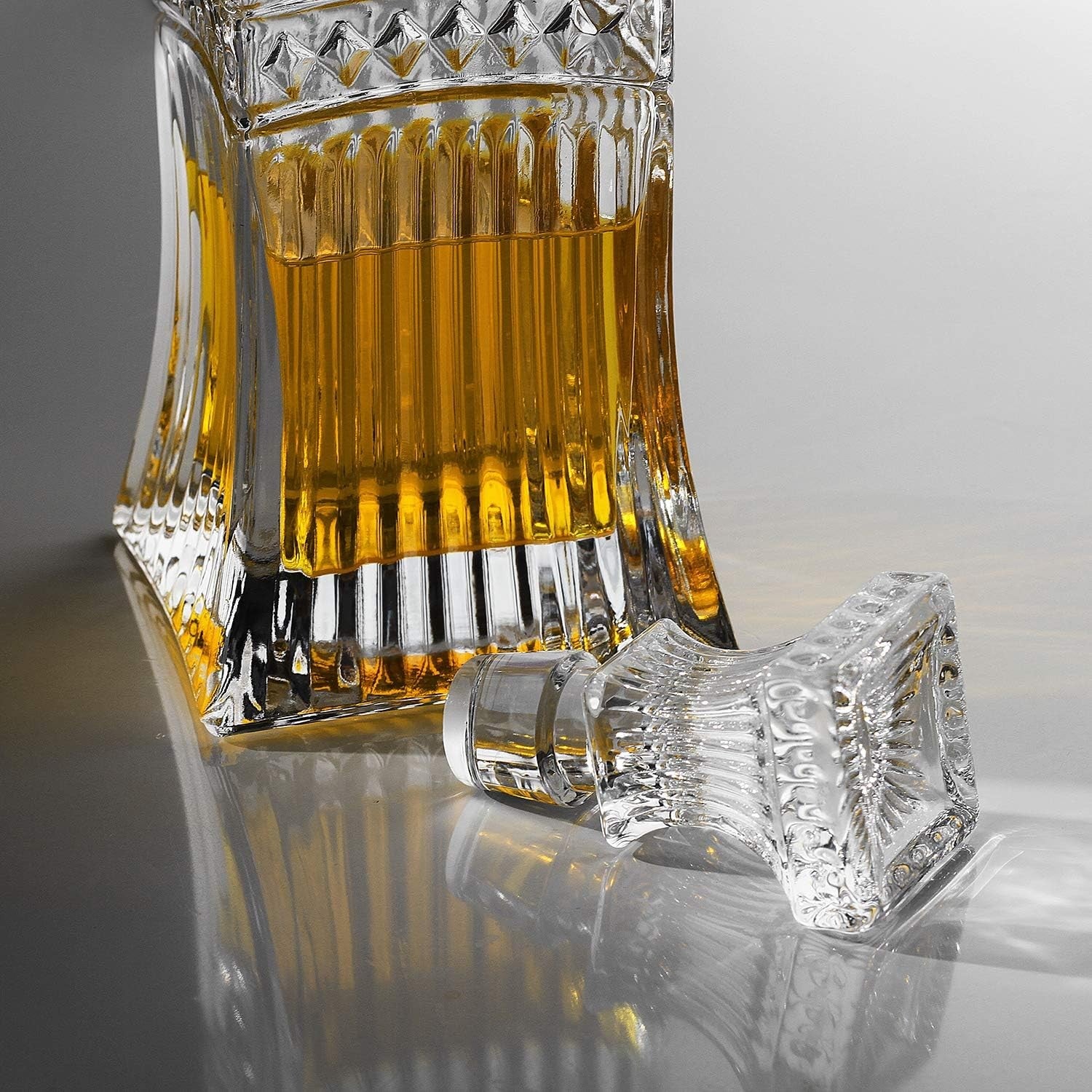 Striped Whiskey Decanter 18oz Premium Glass Liquor Bottle with Stopper Gift