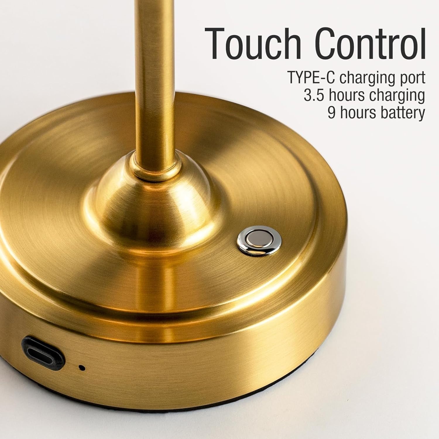Rechargeable Cordless Table Lamp Touch Dimmable Gold Fabric Shade 40cm