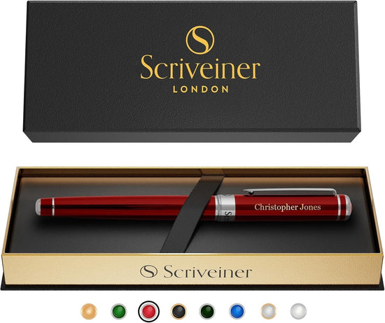 Personalised Rollerball Pen Crimson Red Chrome Medium Ink Gift