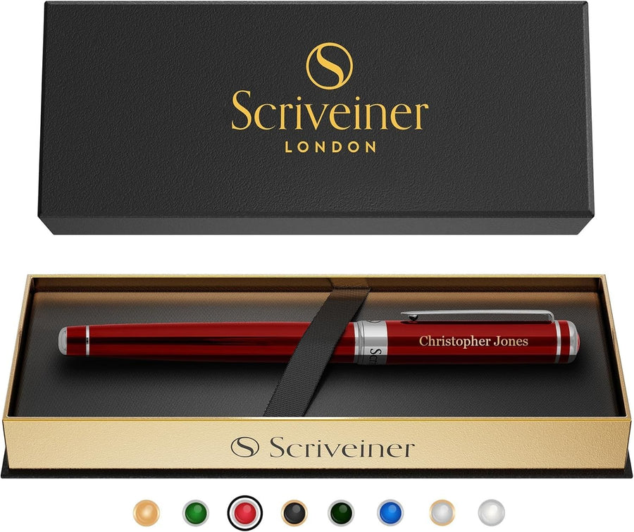 Personalised Rollerball Pen Crimson Red Chrome Medium Ink Gift