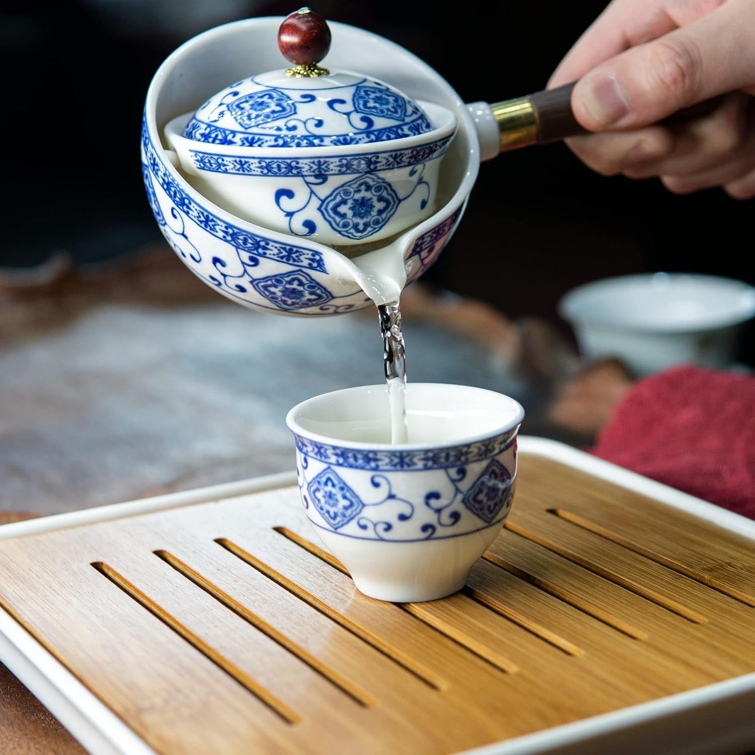 Portable Gongfu Tea Set Rotating Teapot Infuser Travel Tea Maker Bag