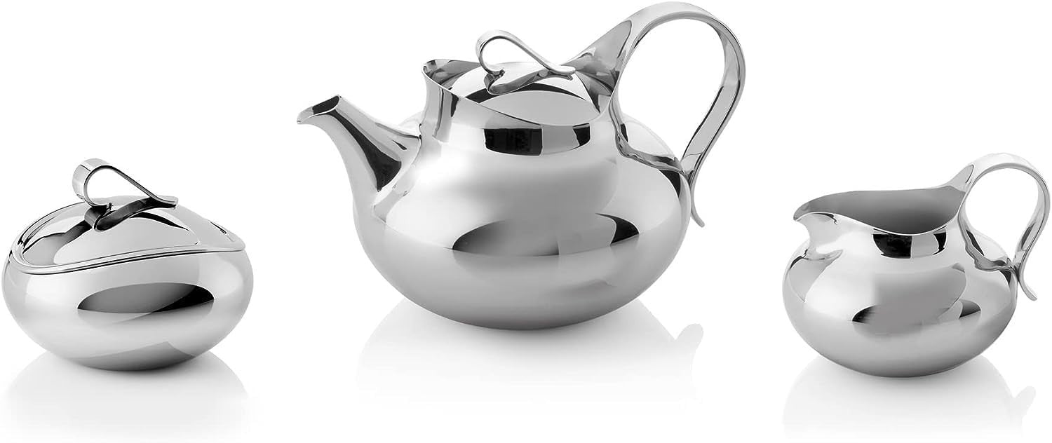 Stainless Steel Afternoon Tea Set Teapot Sugar Pot Jug 4 Serving