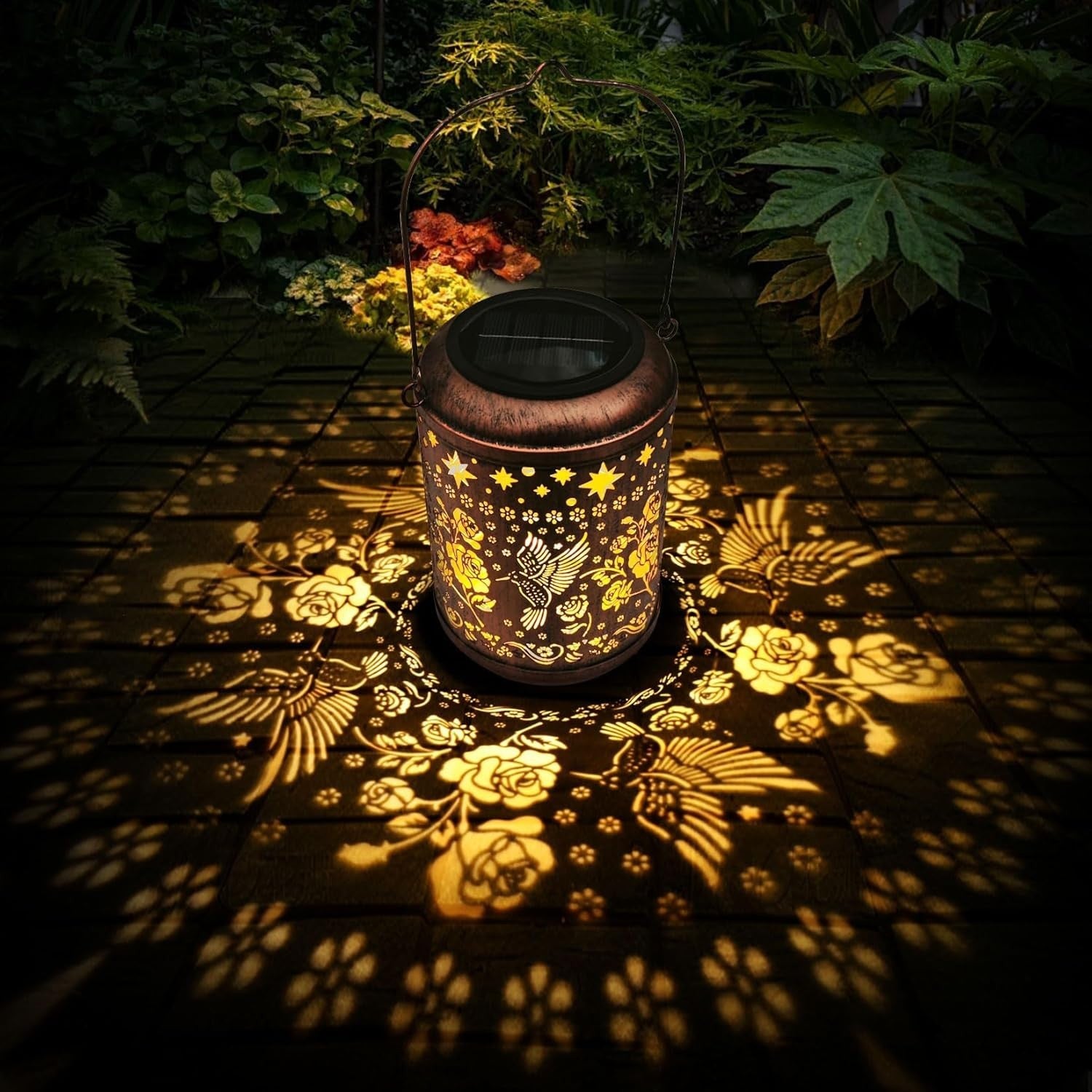 2-Pack Solar Hummingbird Lanterns Bronze LED Garden Lights