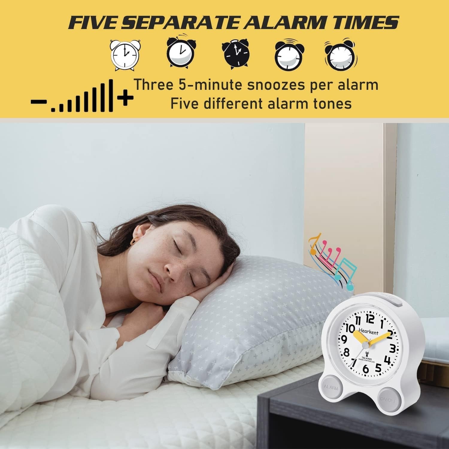 Yellow Talking Dementia Alarm Clock Large Numbers Voice Time Announce