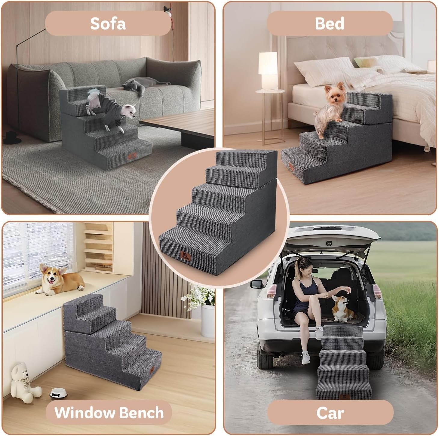 5 Step Dog Stairs 22in High Non Slip Foldable Pet Ramp