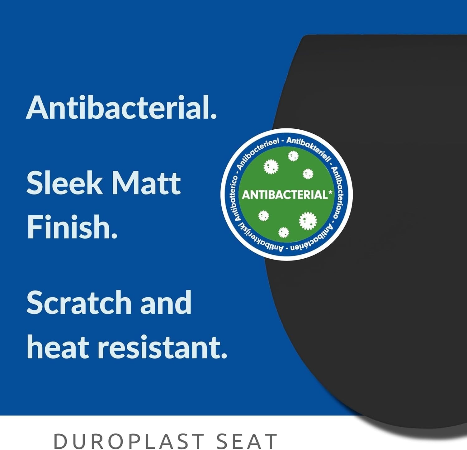 Slim Soft Close Toilet Seat Matt Black Antibacterial Click & Clean