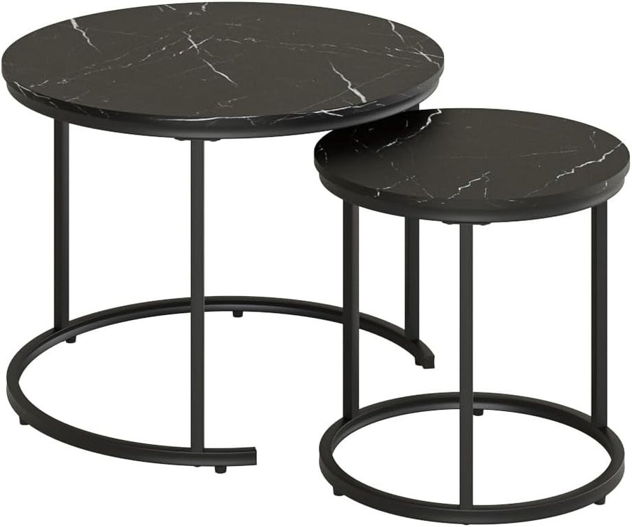 Modern Nesting Coffee Table Set Black Round Side End Tables Easy Assembly