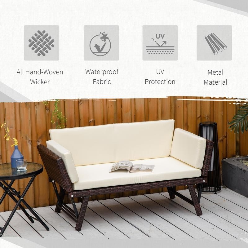 2 Seater Rattan Daybed Sofa Bed Patio Lounger Outdoor Recliner Cushions