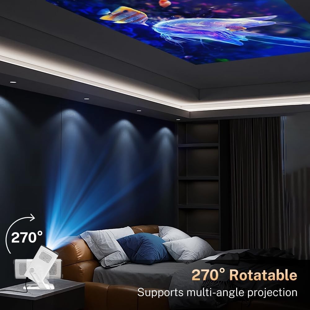 WiFi6 Smart Mini Projector 1080P 4K Support Bluetooth Ceiling