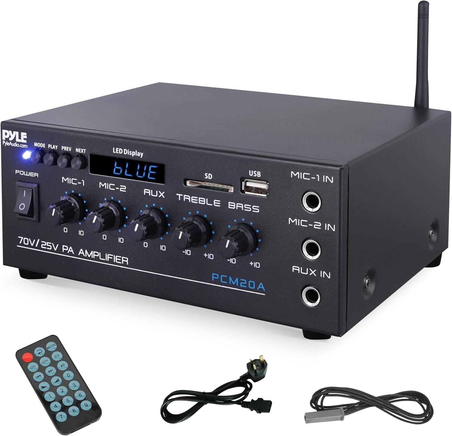 40W Mini PA Amplifier Stereo Receiver AUX 2 Mic 70V 8 Ohm