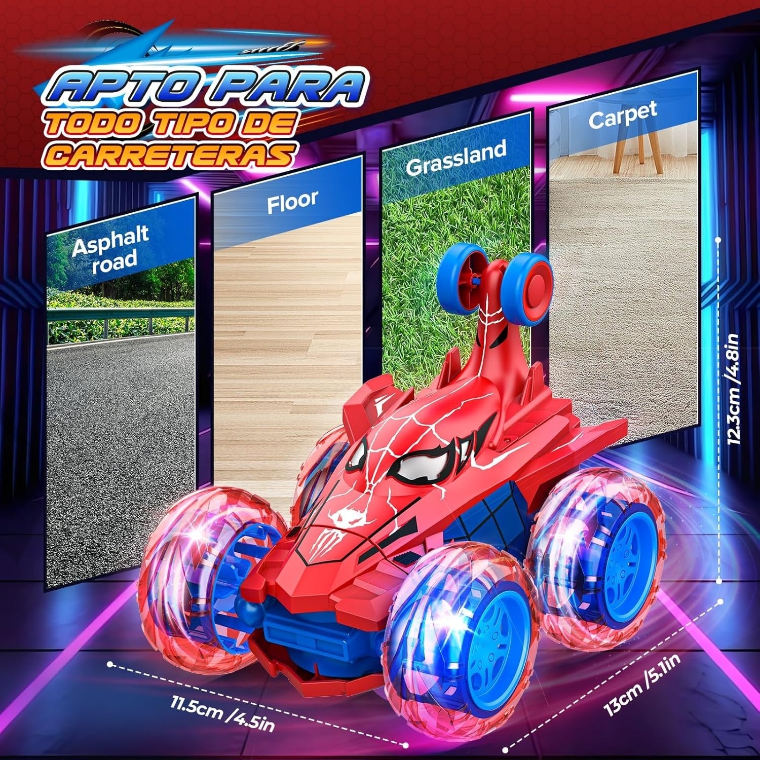 Monster Truck RC Car for Kids 3-10, LED Light Remote Control Toy Gift