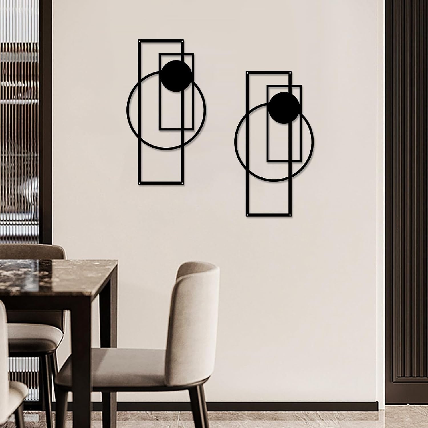 2PC Black Metal Wall Art Geometric Minimalist Decor Set