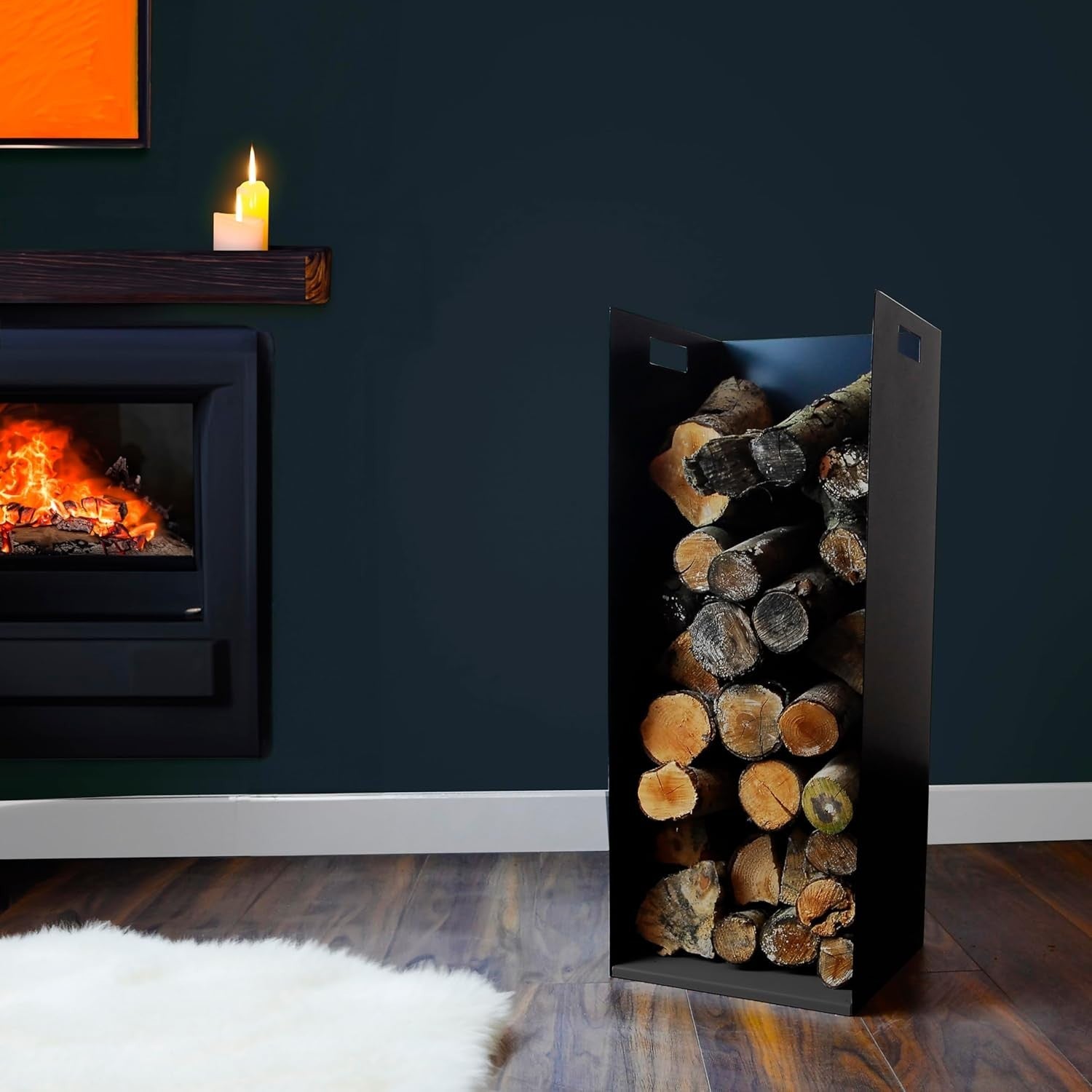 Steel Firewood Log Holder Rack - Indoor Wood Stove Storage, Rust Resistant, 82cm