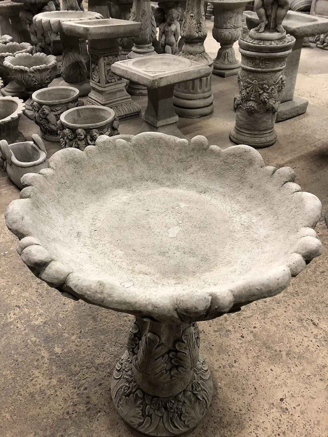 Leaf Design Stone Bird Bath | Heavy Concrete Garden Feeder Ornament