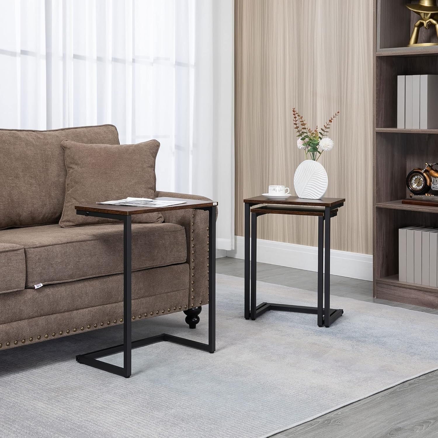 Set of 3 Industrial Nesting Side Coffee Tables C Shaped Sofa End Desk