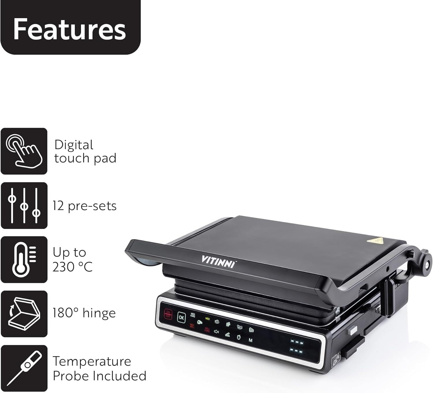 Electric Grill 32x37x17cm Non-Stick Dual Plates Panini Toastie Waffle