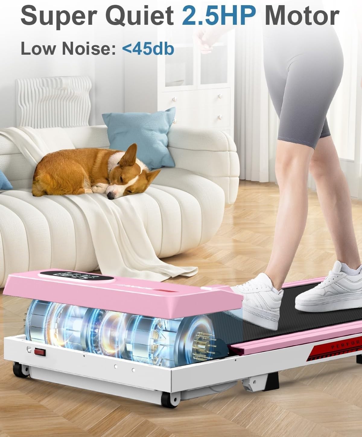 Portable Under Desk Treadmill with Incline, 8km/h Quiet Home Walking Pad