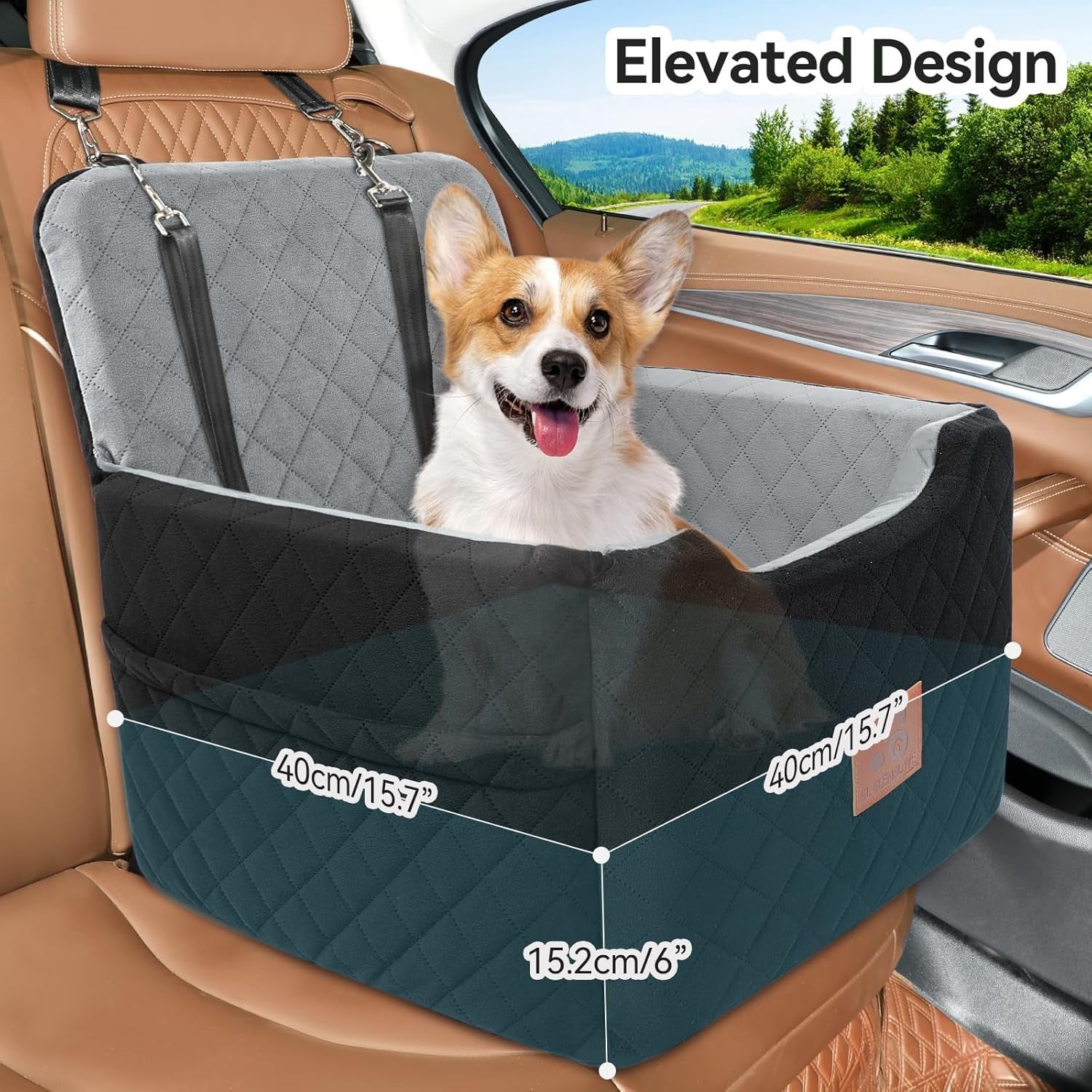 Memory Foam Dog Car Seat Booster Bed Washable Travel Seat Up to 35lbs