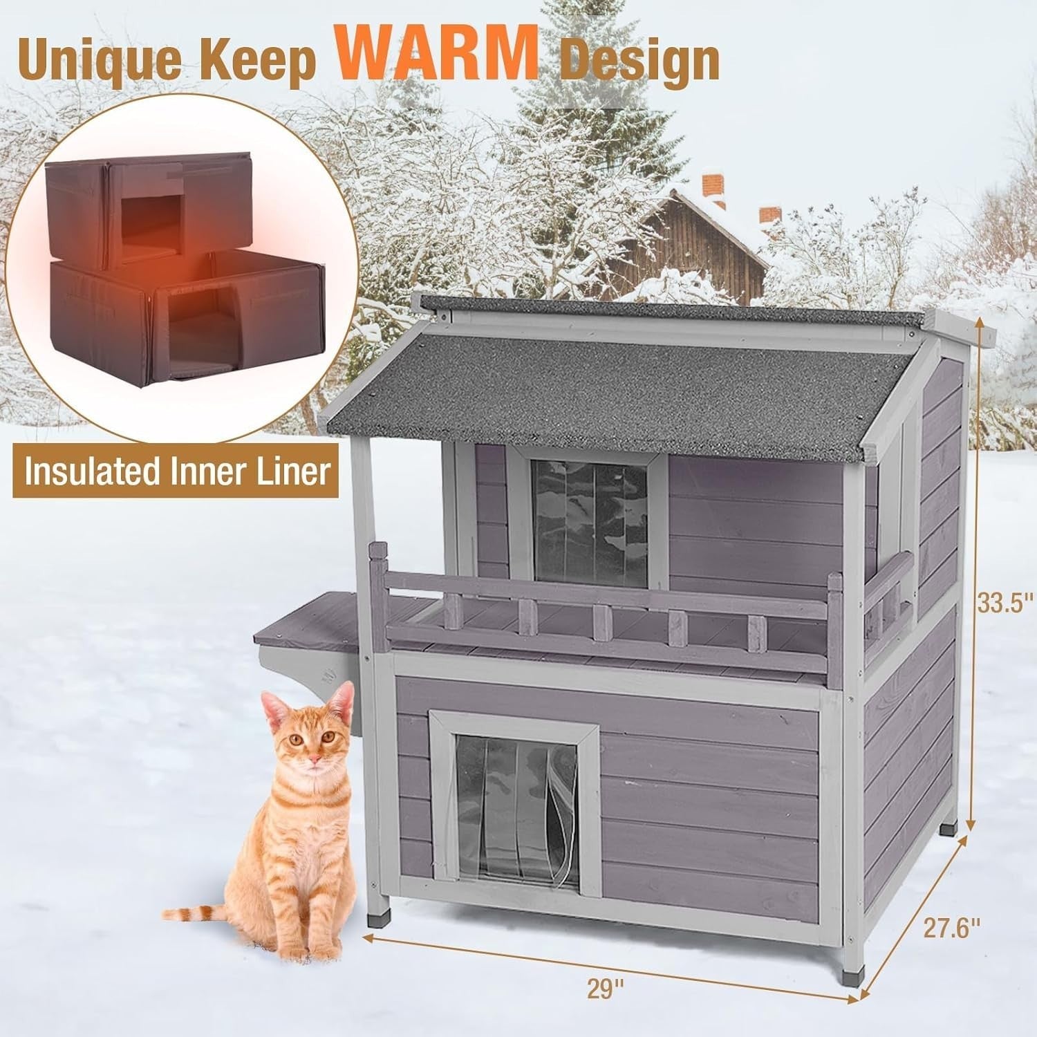 Insulated 2 Level Wooden Pet House Outdoor Indoor with Escape Doors 75x75x85cm.