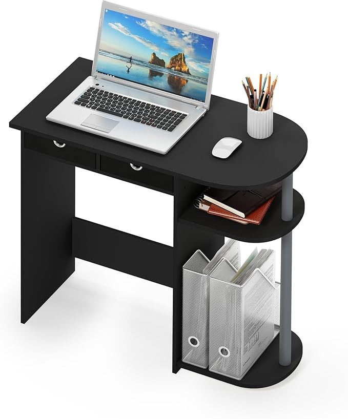 Compact Laptop Desk Study Writing Table Storage Shelves Black Grey