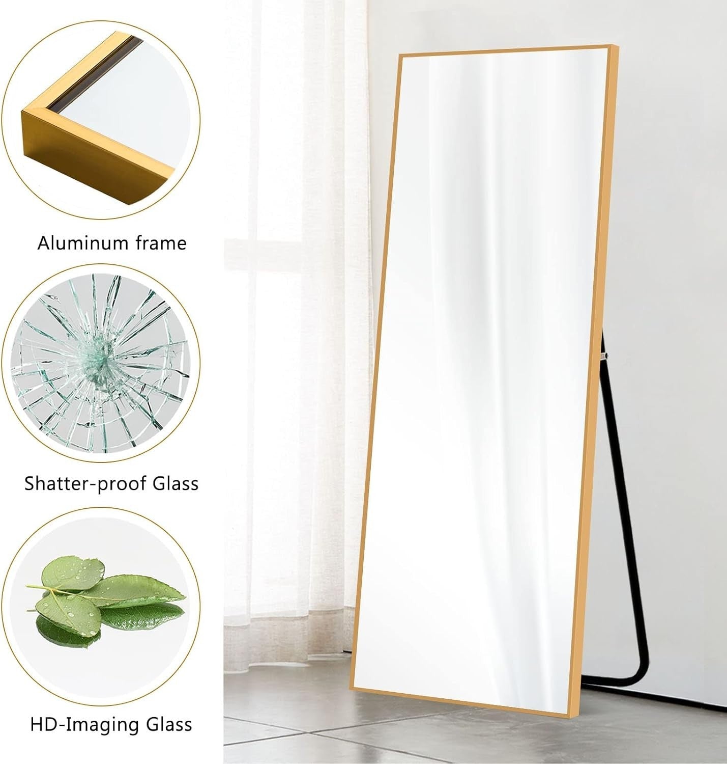 Full Length Floor Mirror 139x41cm Aluminum Frame Stand & Wall Mount