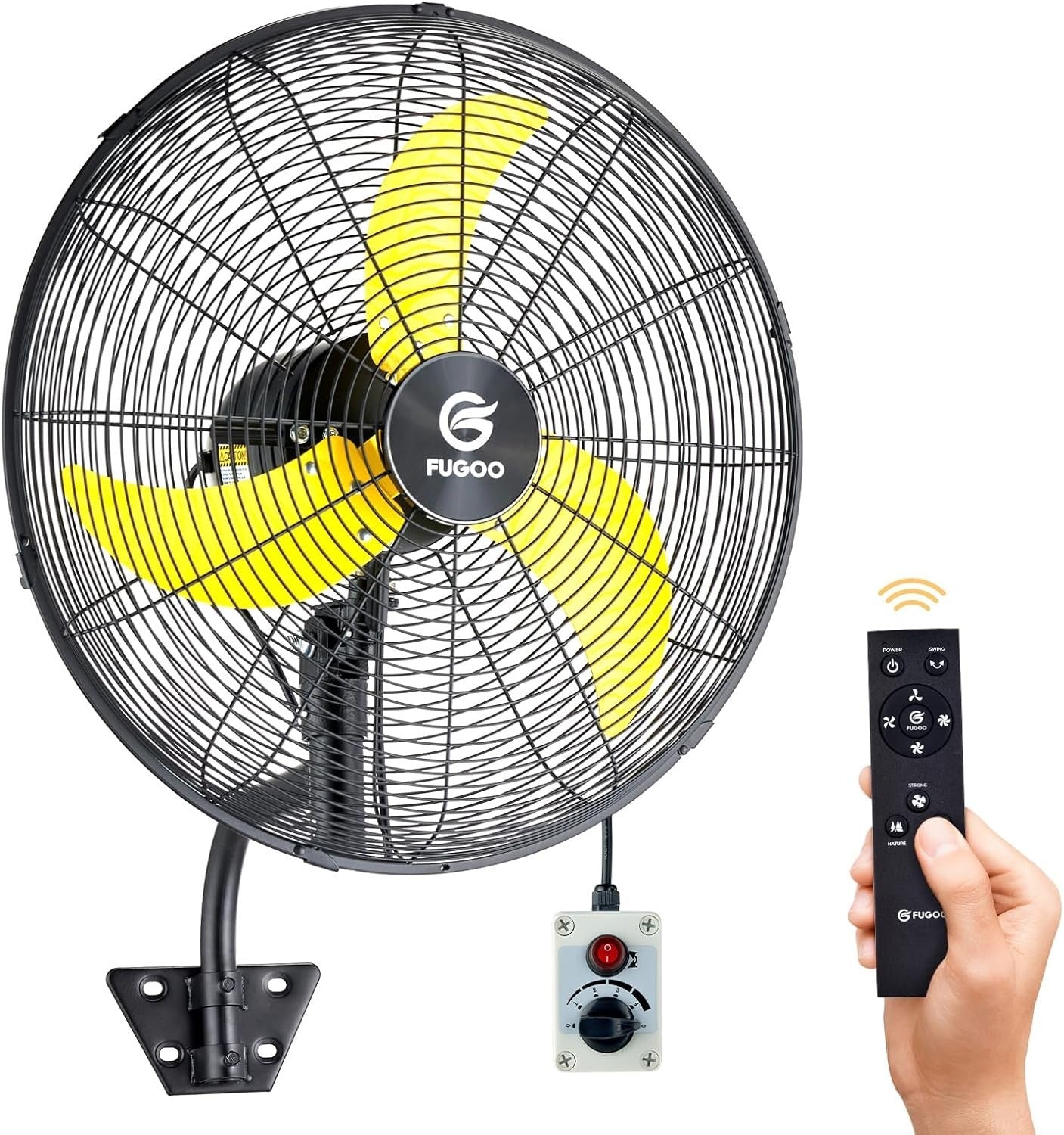 24" Wall Mount Industrial Fan – 4Speed Waterproof Oscillating Cooling for Garage