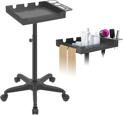 Rolling Salon Tray on Wheels Adjustable Hair Stylist Trolley Stand