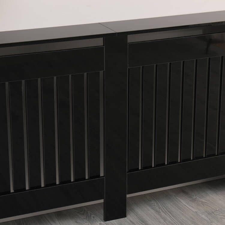 Large Black Radiator Cover High Gloss MDF Cabinet Vertical Slat W151xH82cm