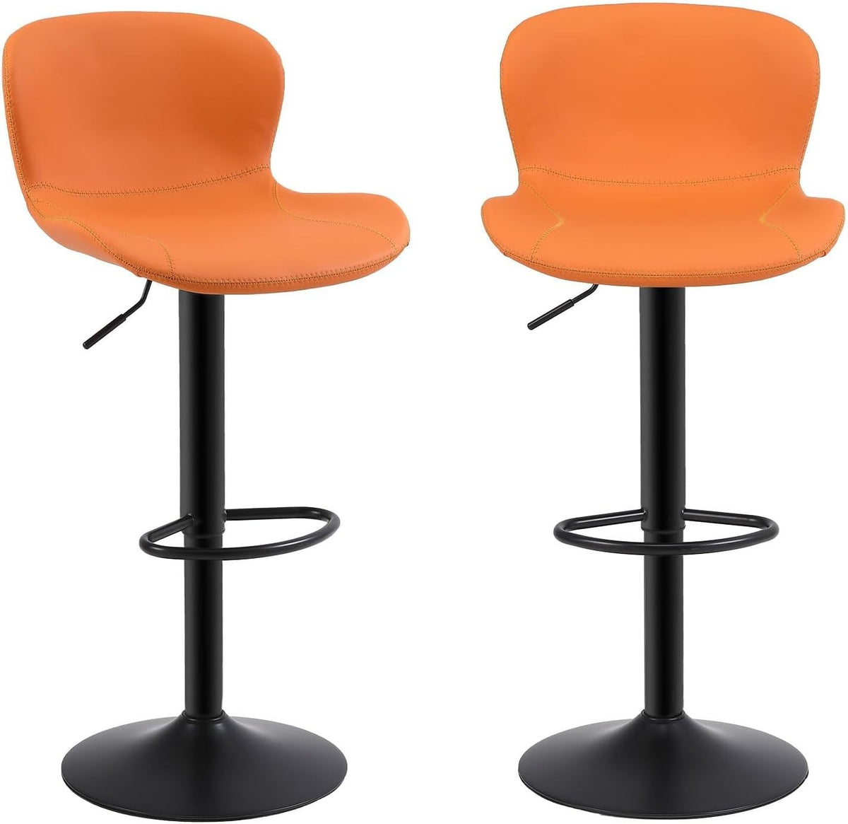Modern Orange PU Leather Bar Stools Set of 2 Height Adjustable Swivel Chairs