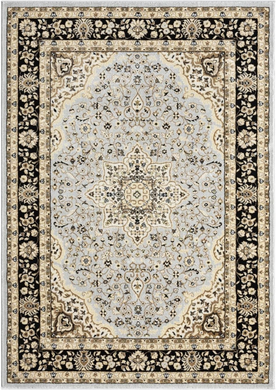 Grey Traditional Area Rug 120x170cm Soft High Pile Non Slip Living Room Carpet