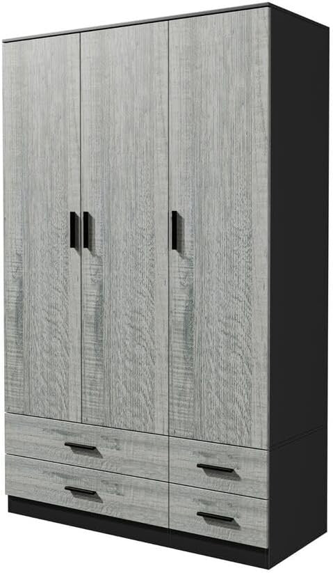 3 Door 4 Drawer Wardrobe Hanging Rail Black Ash Grey Bedroom Storage