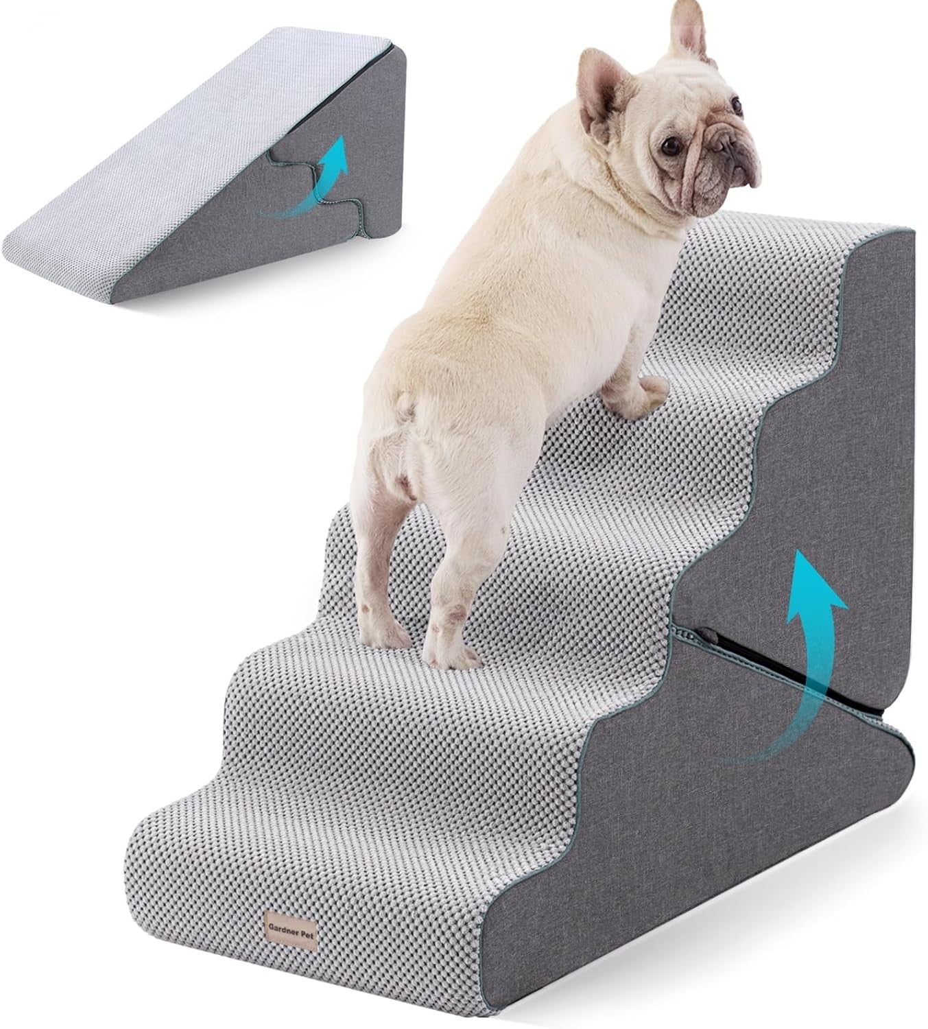 Adjustable 5 Step Dog Stairs Pet Ramp Non Slip Washable Grey