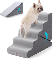 Adjustable 5 Step Dog Stairs Pet Ramp Non Slip Washable Grey