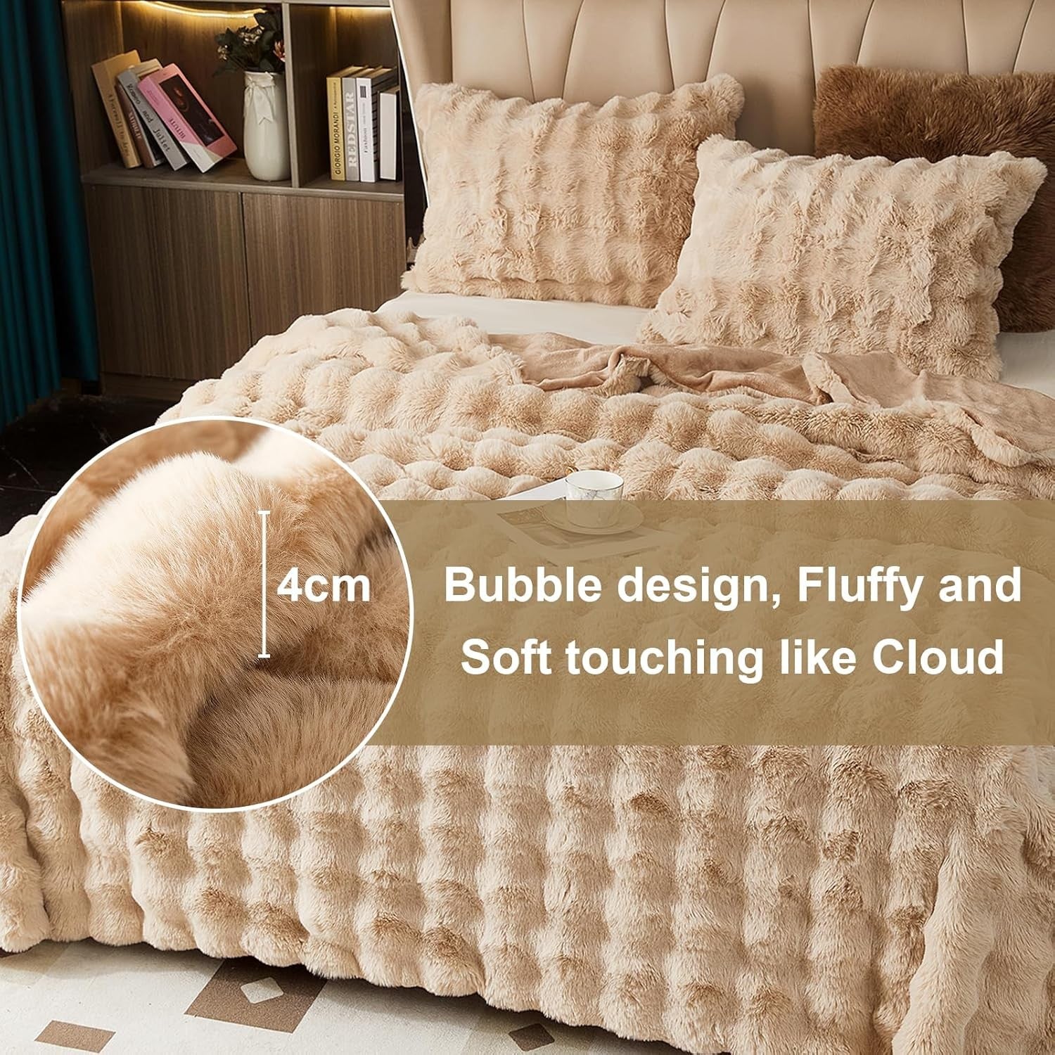Luxury Thick Plush Fleece Throw Blanket Soft Warm Sofa Bed Khaki 100x160cm