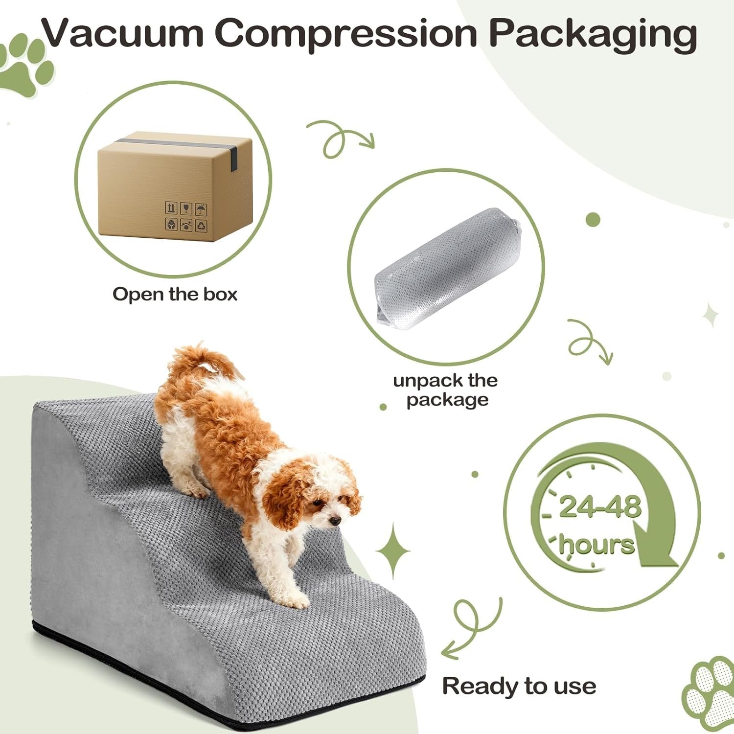 Grey 3 Step Dog Stairs Waterproof Foam Pet Ramp 60x40x40cm