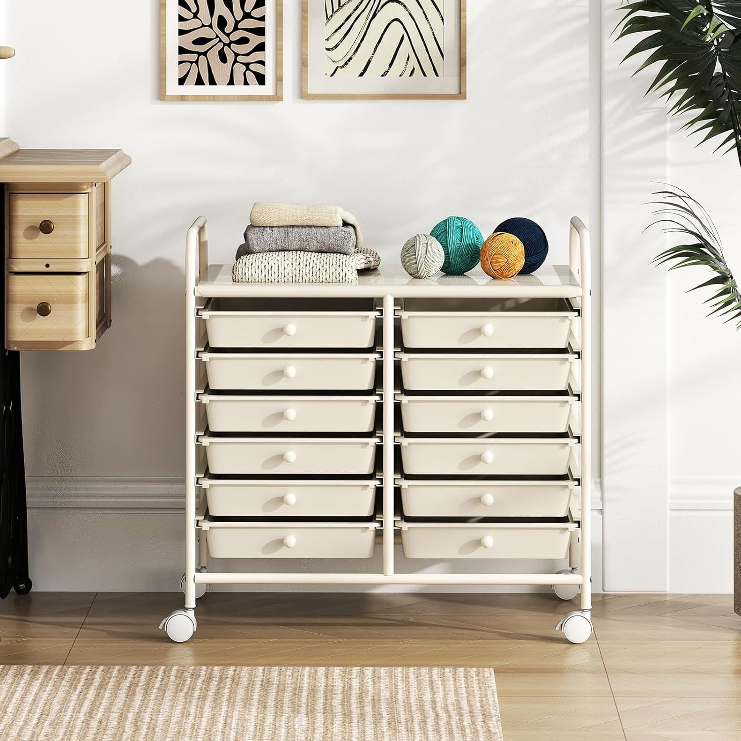 12 Drawer Rolling Storage Cart White Utility Trolley Organizer Wheels