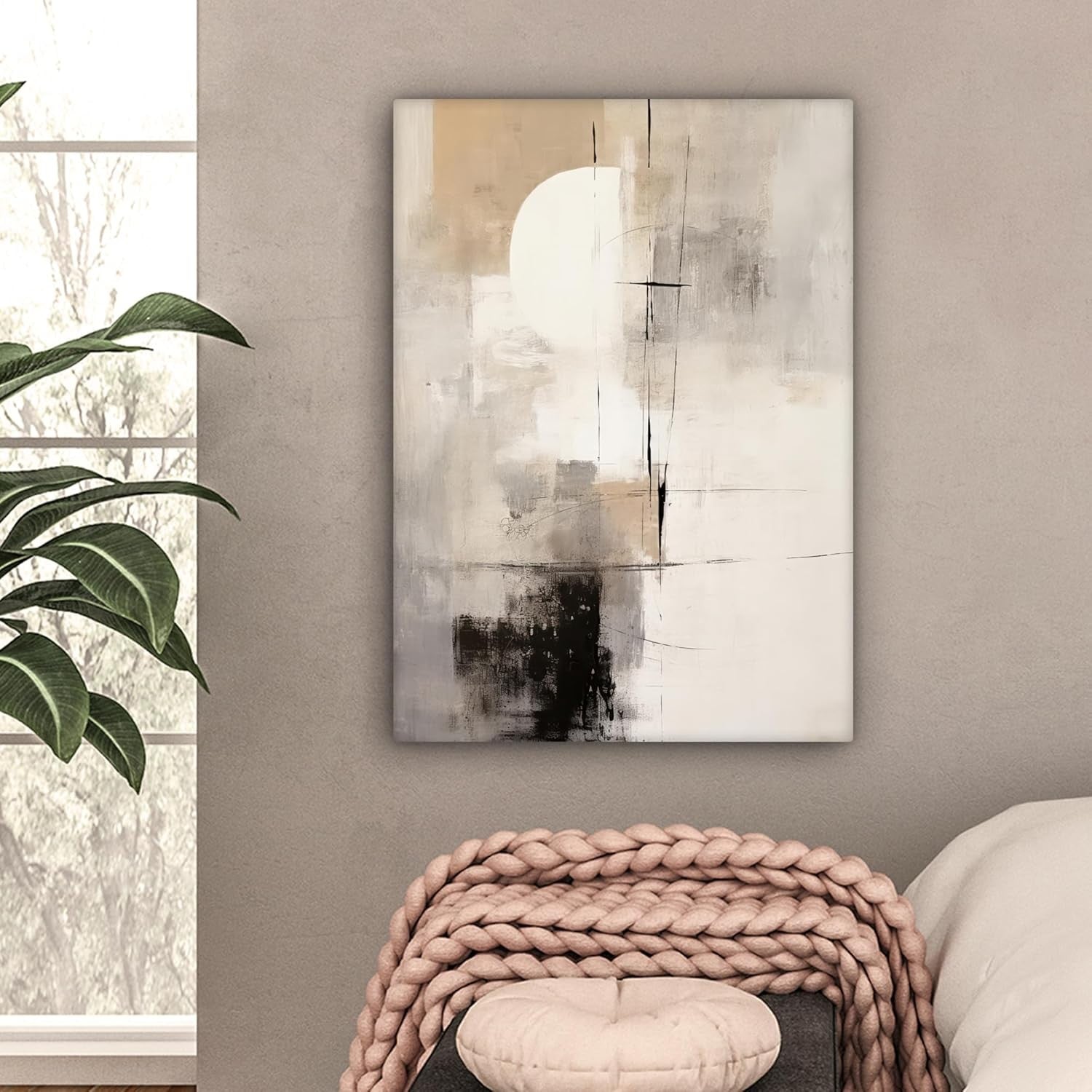 Large Framed Canvas Wall Art 50x70cm Grey Beige Abstract