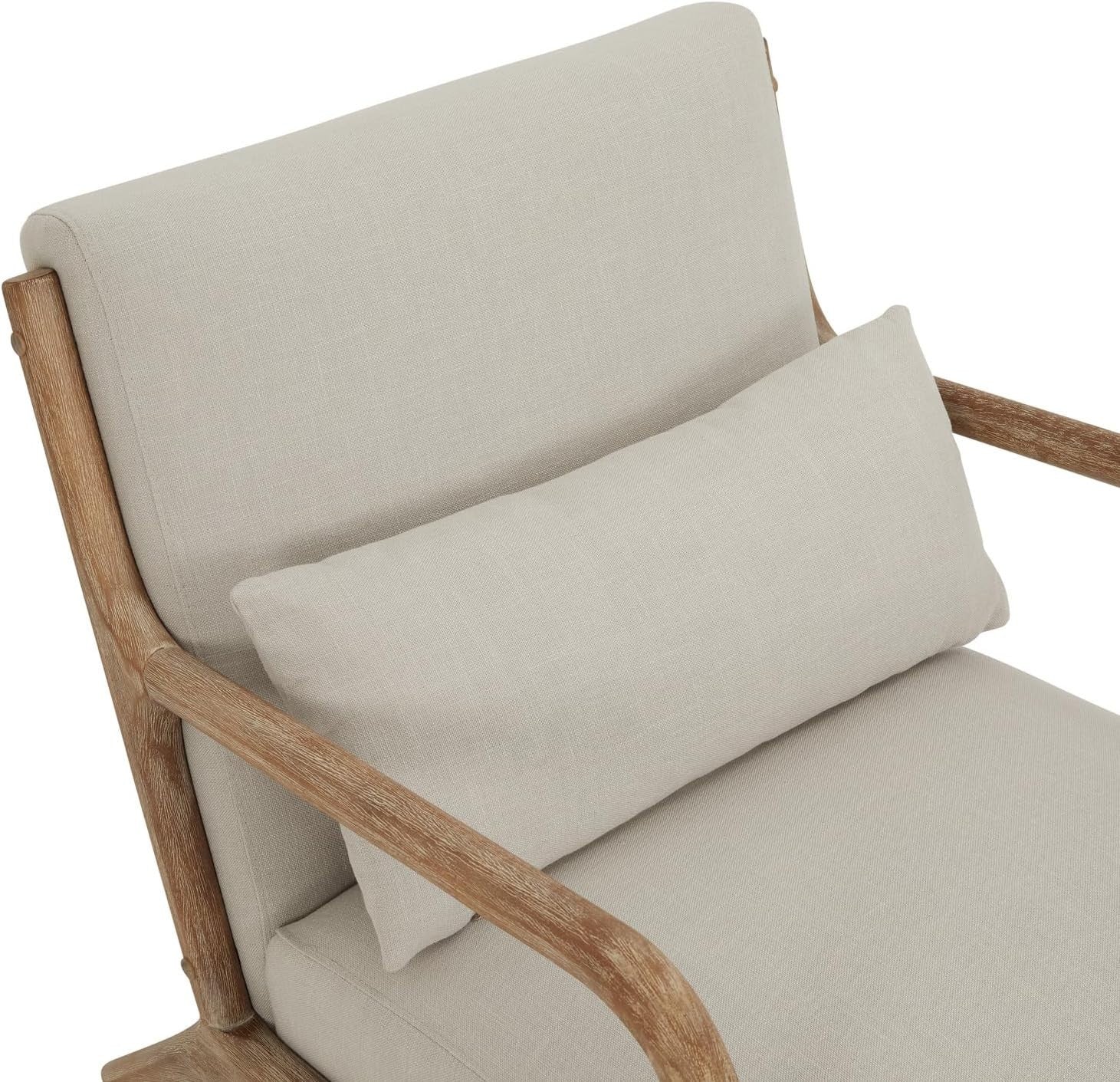 Scandi Oak Armchair Linen Cushion Lounge Chair Mid Century Boho Seat