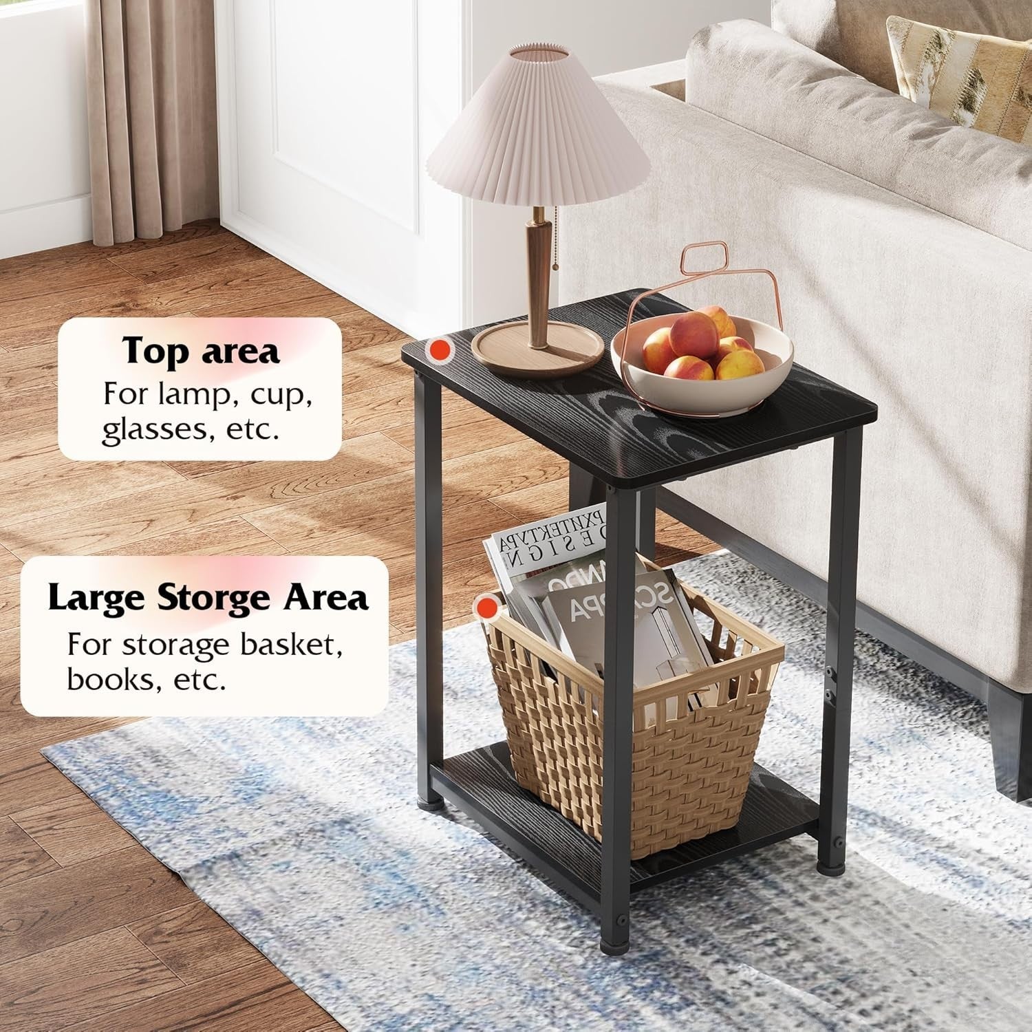 Set of 2 Industrial 2-Tier Side Tables with Adjustable Feet, 50kg Load Capacity